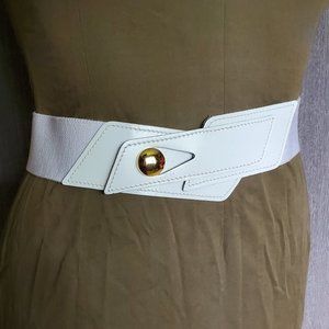 Vintage White Leather Stretch Belt